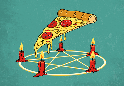 Summoning Pizza candles pentagram pepperoni pizza ritual summoning vector art vector illustration