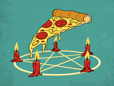 Summoning Pizza candles pentagram pepperoni pizza ritual summoning vector art vector illustration