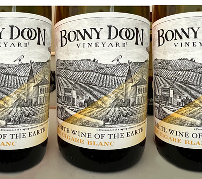 Bonny Doon Vineyard label rendered by Steven Noble artwork branding design engraving etching illustration line art scratchboard steven noble wine wine label woodcut