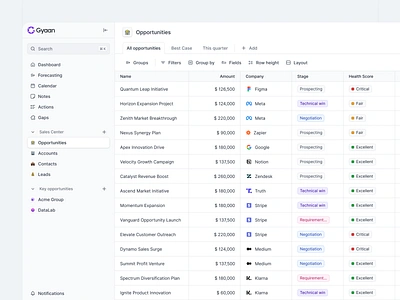 Sales CRM - Pipeline badge clean crm dashboard data data table deals details navigation opportunities pipeline saas saas table sales sheet spreadsheet table ui ux views