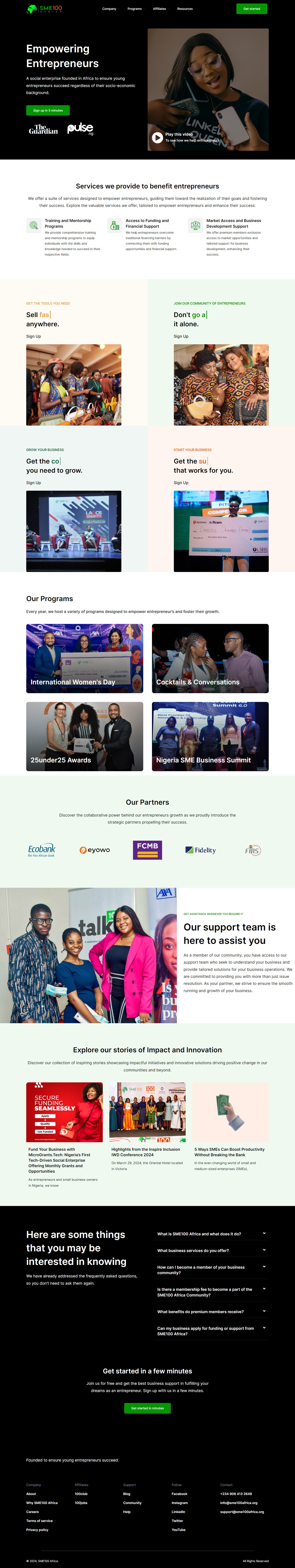 SME100 AFRICA branding elementor ui wordpress