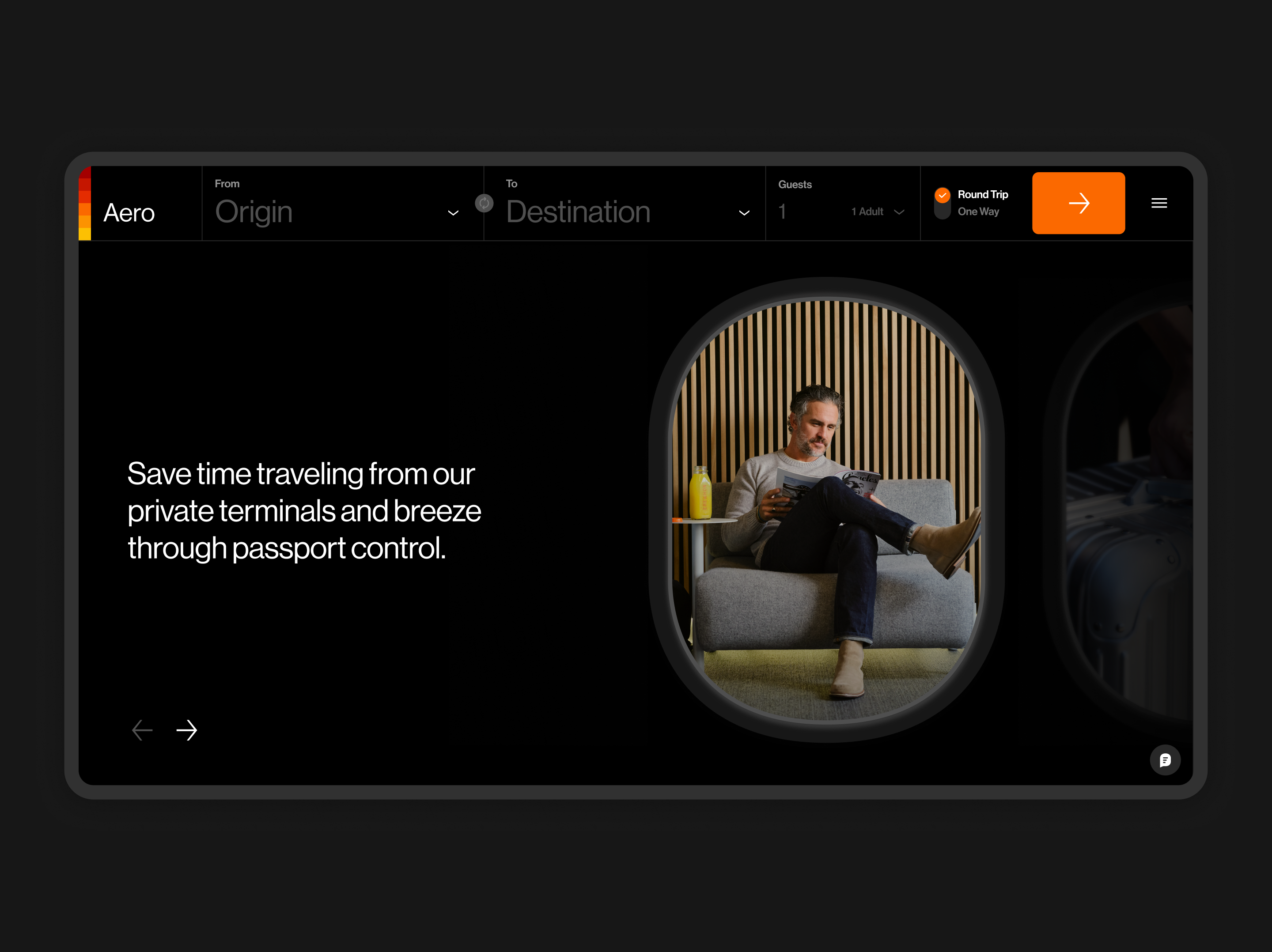 Component for marketing page animation aviation carousel component darktheme design gallery hero interaction interface micro interaction travel ui