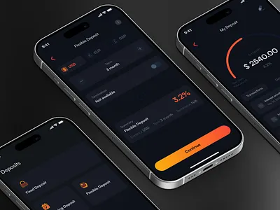 Mobile Banking App • Deposits bank calculations dark mode deposit deposit management fintech interests mobile app mobile banking mobile design ui design untitled ui usd