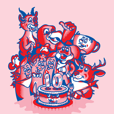 10 Year Celebration characters illustration