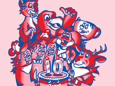 10 Year Celebration characters illustration