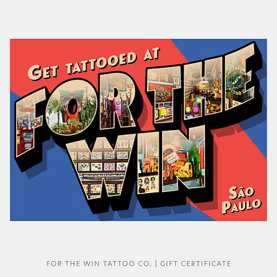 For The Win Tattoo Co. | Gift Certificate - Postcard branding graphic design greetings logo postcard stationary stationery tattoo vintage visual identity