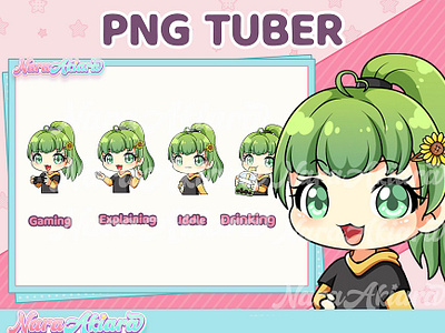 Embrace the Quirk Chibi Green Hair Girl PNGTuber Joy Live Stream animation motion graphics twitch ui