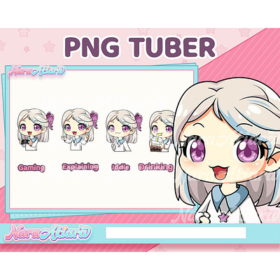 Redefines Your Live Streaming with Chibi Grey Hair Girl PNGTuber characterdesign chibiart customavatar cuteanime digitalart highqualityart onlinecreators streamers virtualavatar virtualpersona vtubermodel