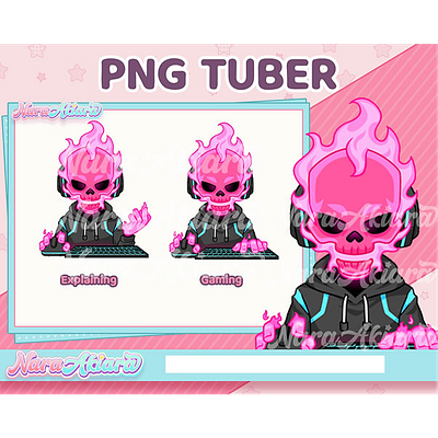 Conquers Live Streaming Realm with Our Pink Fire Skull PNG Tuber creativedesigns