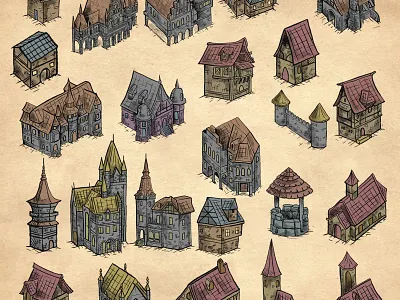 European Settlements 19sth building colorable creative custom design european european house graphic design house illustration isometric old oldchool settlements