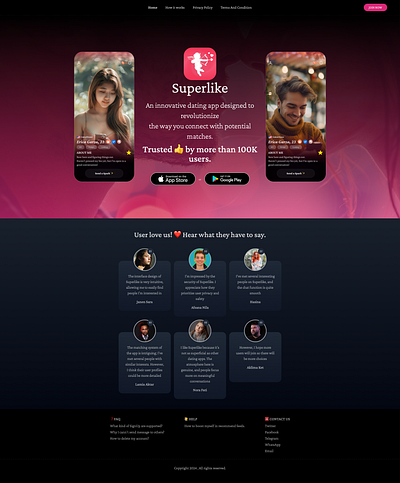 Superlike mobile dating app landing page app branding dating