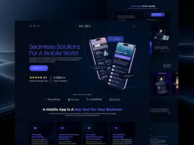 App Development Studio Landing Page UI/UX Design app developments branding dark website logo minimal website studio website ui ui ux ux web design website layout