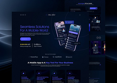 App Development Studio Landing Page UI/UX Design app developments branding dark website logo minimal website studio website ui ui ux ux web design website layout