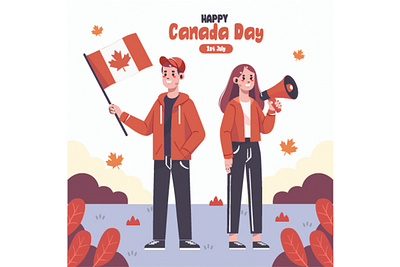 Canadian Waving Flag to Celebrating Canada Day Illustration anniversary canada canadian celebration commemoration day dominion federal festival fireworks flag holiday leaf maple nation national patriot pride symbol unity