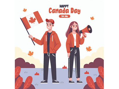 Canadian Waving Flag to Celebrating Canada Day Illustration anniversary canada canadian celebration commemoration day dominion federal festival fireworks flag holiday leaf maple nation national patriot pride symbol unity