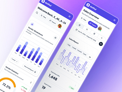 slothUI: World's Laziest Design System - SaaS Analytics Mobile analytics app analytics ui chart ui clean ui design system ecommerce app gradient gradient ui ios app design minimal ui mobile app mobile app design modern ui purple responsive app sales app sales ui slothui ui design ui kit