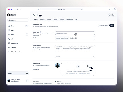 slothUI - World's Laziest Design System - Settings Dashboard UI account settings ui black and white clean ui dashboard dashboard design dashboard ui design system gradient ui minimal ui modern ui profile dashboard profile settings settings dashboard settings page settings ui simple ui slothui ui ui design ui kit