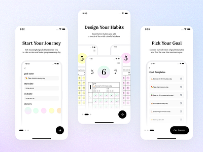 Habit Tracker Onboarding Screen UI app daily daily planner goal goal tracker habit habit tracker meditation mobile motivation on boarding onboarding planner productivity progress routine todo tracker ui walkthrough