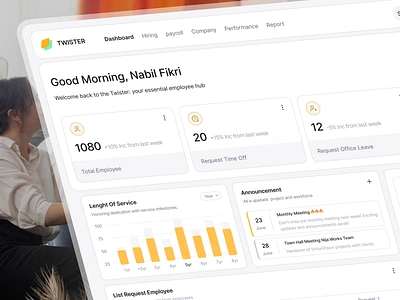 Twister - HR Dasboard admin dashboard charts clean employee employer management hr dashboard hr management hr management dashboard hrd human resource minimalist people product design saas saas product ui design uiux web design