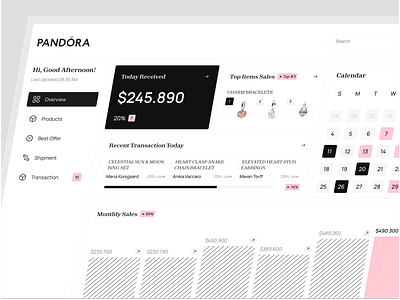 PANDORA - Jewelry Shop Dashboard dashboard dashboard design ecommerce ecommerce design homepage jewelry jewelry dashboard jewelry shop jewelry shop design jewelry store jewelry store design jewelry website overview page dashboard shopping sign up store tracking dashabord