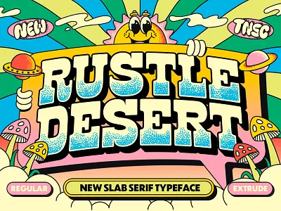 Rustle Desert - A new font from TNSC bold font design font fun illustration mascot playful pop art poster psychedelic retro slab serif