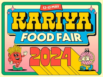 Kariya Food Fair bold font design fun mascot pop art poster psychedelic retro slab serif typography