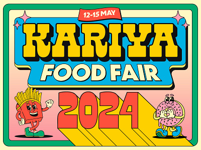 Kariya Food Fair bold font design fun mascot pop art poster psychedelic retro slab serif typography