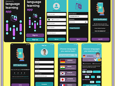 language learning app branding colors figma graphic design iconography logo mobile app picture plugins typography ui ux