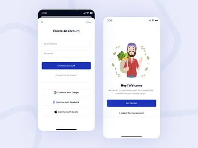 Create Account UI - iOS App Design app design create account design graphic design interaction interface ios app login login page minimalistic mobile app design onboarding register sign in sign up ui ui design ux welcome page welcome screen