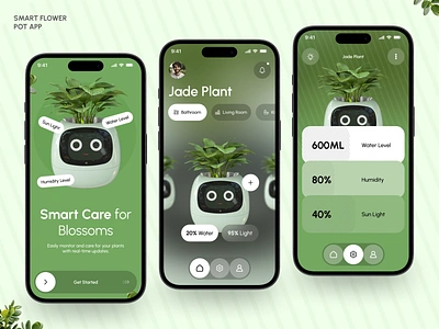 Smart Flower Pot App ai app app design application artificial intelligence design flowers iot mobile app mobile app design plant plant app plant tracker plants pot product design smart pot smarthome ui ux