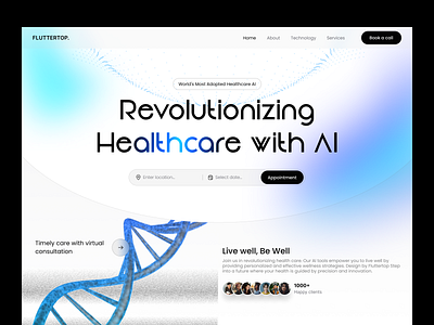 AI Website For Healthcare ai website app artificial intelligence clinic doctor eps fluttertop health health app healthcare hero section hospital landing page machine learning medical medicine patient ps web webdesign