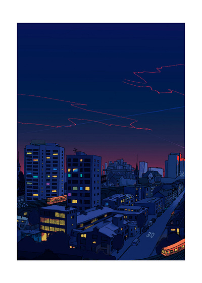 city city comic design digital color illustration night pigment liner