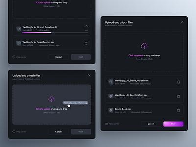 Uploader component button component components dark mode flat design loading minilal modal responsive uploader