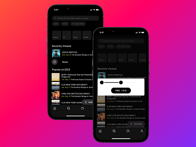 Sort and Filter concertapp darkmode entertainment filter mobile app music overlay search sort sort and filter ui uiux