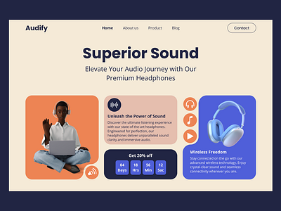 Audify - Premium Headphones Landing Page figma product design ui ux