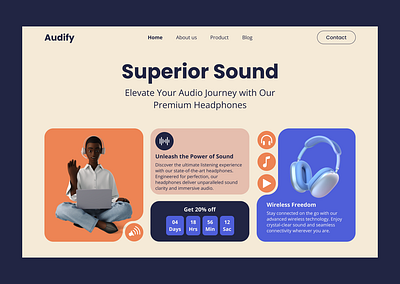 Audify - Premium Headphones Landing Page figma product design ui ux