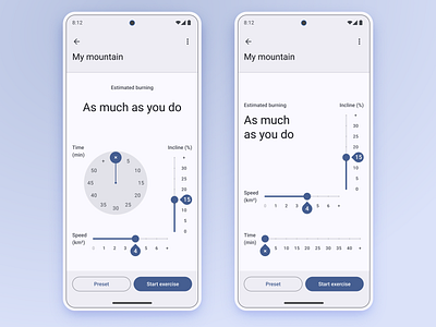 My mountain daily project exercise ideation incline my mountain slider speed time treadmill ui