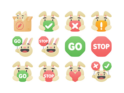 Bunmoji Blobs bunmoji bunny carrot character cross cute emoji go hopper illustration sign sticker stop tick
