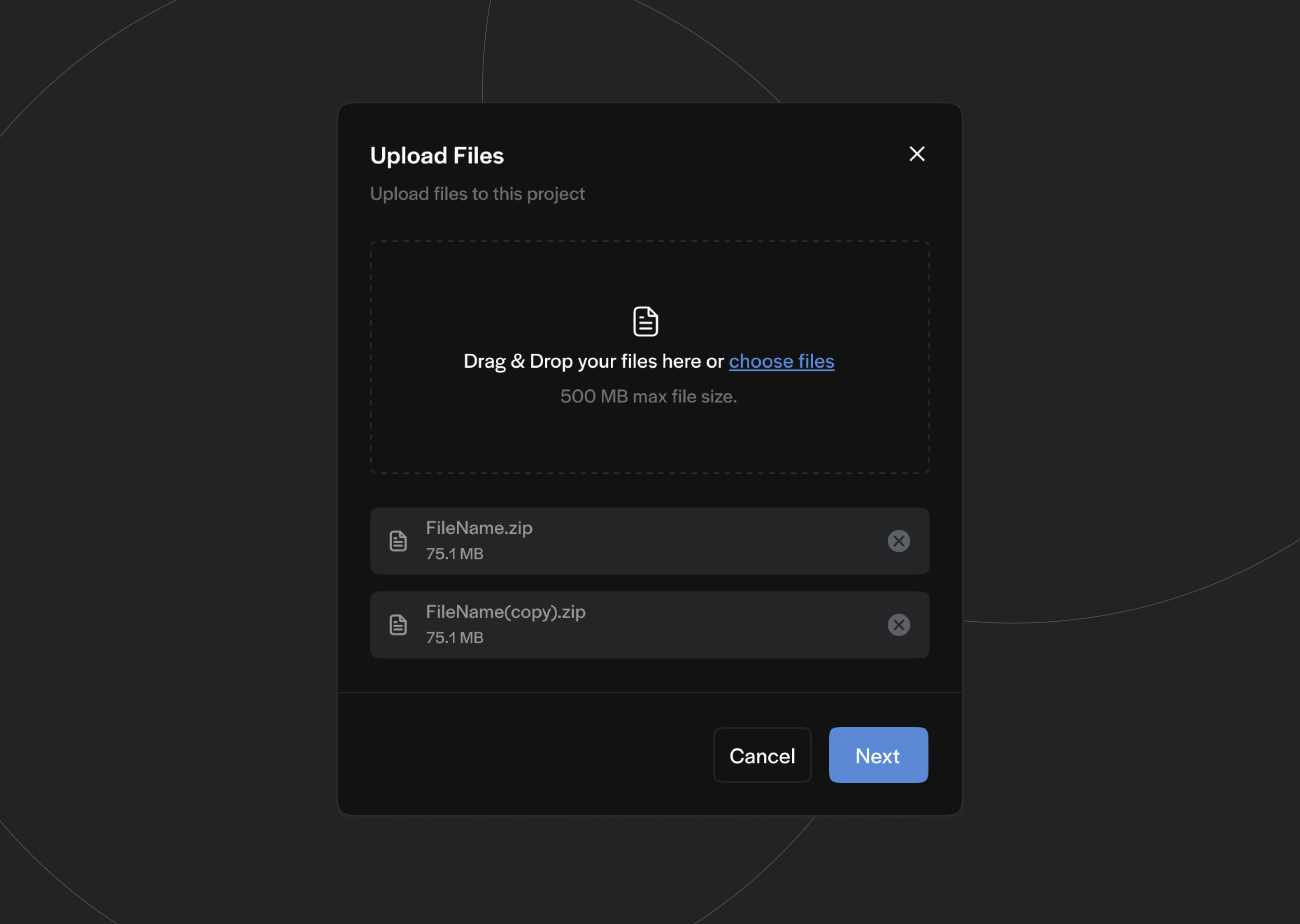 Upload Files (dark version) clean dark doc document drag and drop file file upload minimal minimalism modal modals pop up ui upload upload file uploading ux web app web design website