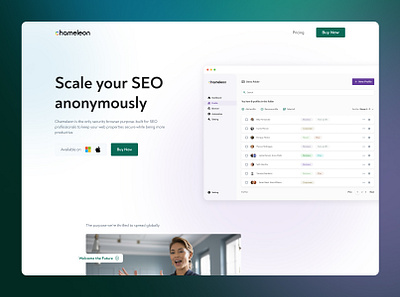 Chameleon b2c branding business clean clear dashboard design desktop hero image landing modern saas solution typography ui ux