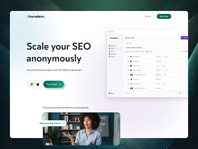 Secure Your Online Presence – Chameleon UX/UI Design browser interface clean ui design for security digital privacy figma design modern design no code tools productivity apps responsive design saas design seo tools ui design user experience ux design web security