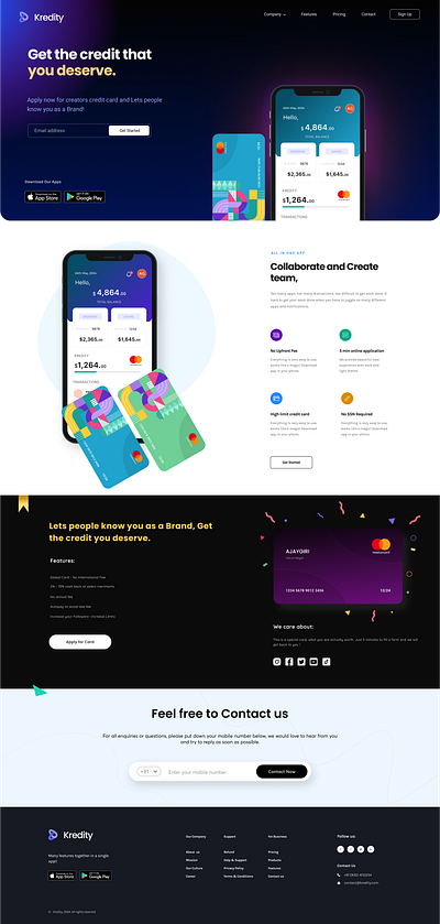 Kredity - Landing page design art branding creditcard crypto dailyui design icon illustration landingpage logo ui uiuxdesign ux uxui webpagedesign websitedesign