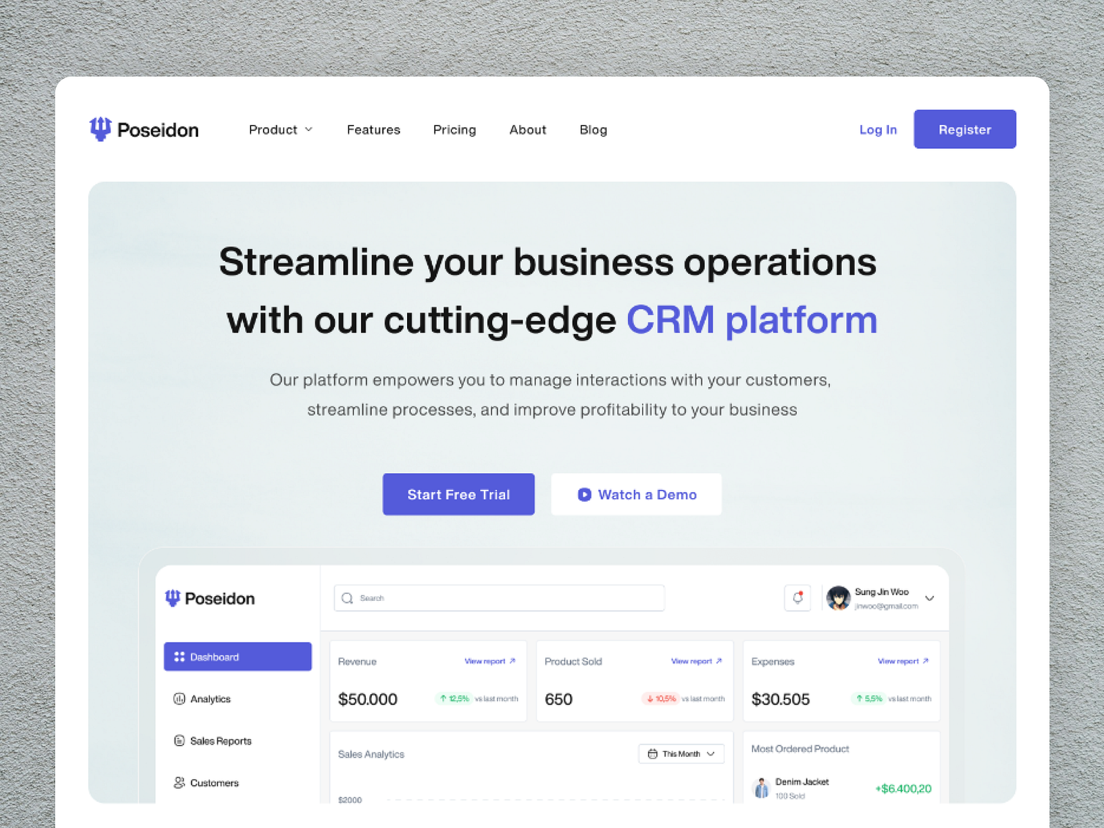 Poseidon crm landing page by ricky nugroho on dribbble