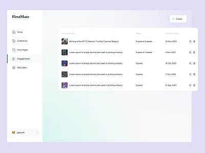 FirstMate - Engagements announcements blockchain cryptocurrency engagements marketplace nft nft storefront ui ui design ux ux design web app web app design