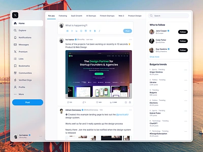 Twitter a.k.a X.com redesign concept design system glass morphism glassmorphic ui glassmorphism mac app macos product design social feed social media twitter twitter app twitter redesign twitter ui ui kit ui trends web app x x app x redesign x.com