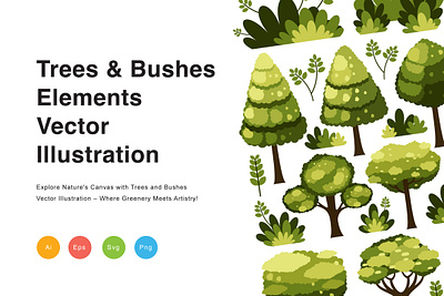 Trees and Bushes Elements Vector Illustration flora