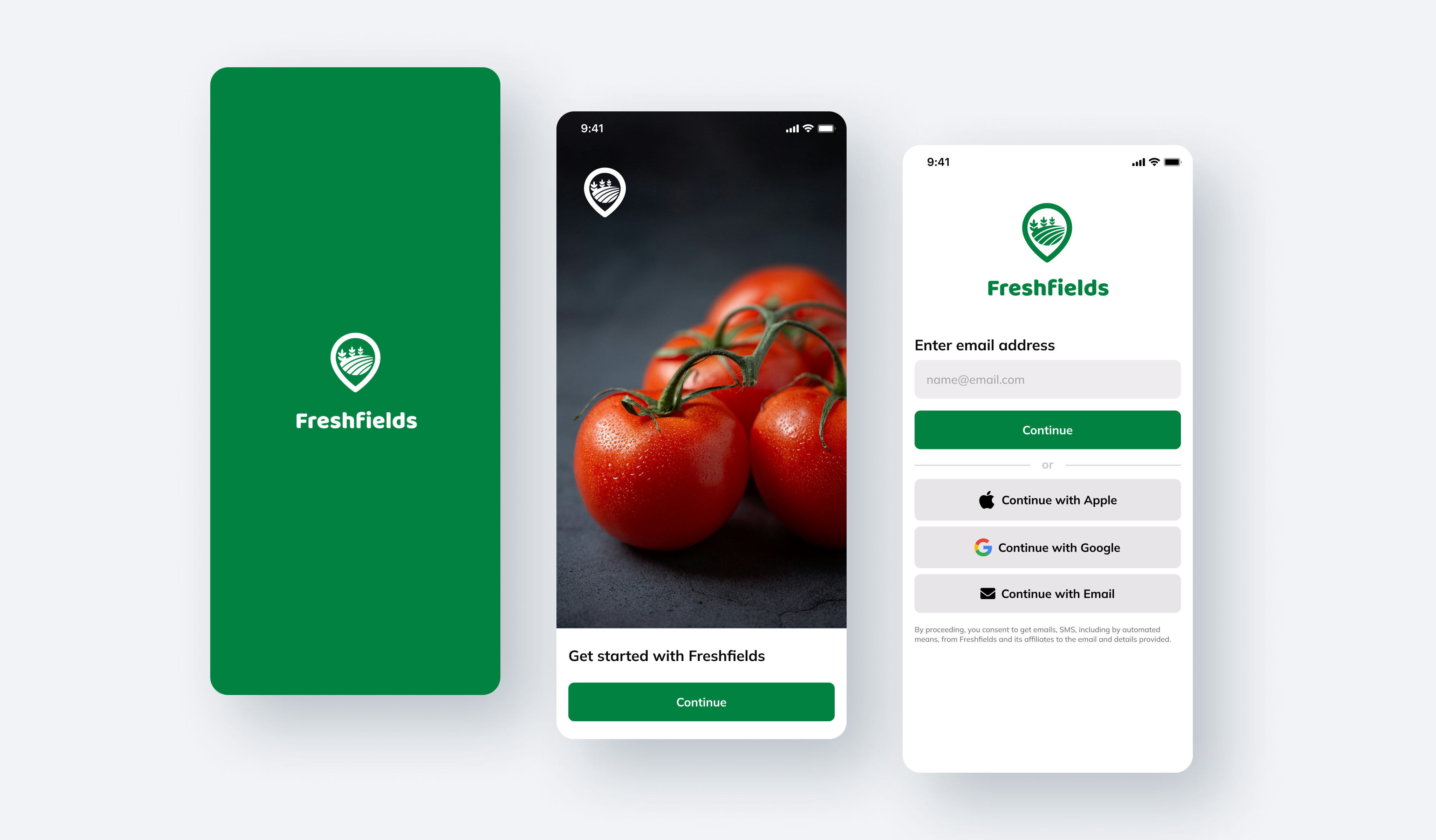 Freshfields - Log In Mobile Design branding case study dairy goods design system farm farming farming app fruits app graphic design login logo mobile app mobile design motion graphics organic goods registration sign up form ui ux vegetables