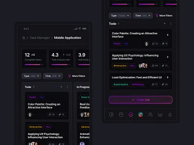 CarTel Task Manager Mobile (Dark Theme) application darkthem mobile taskmanager ui ux