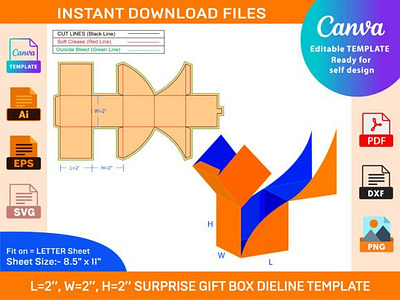 Surprise Gift Box Dieline Template box box die cut design dieline illustration packaging packaging design ui vector
