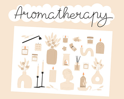 Aromatherapy adobe illustrator aromatherapy candle flat illustration interior decor pattern stickers vector vector art